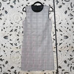 Theory Glen Plaid Cotton Blend Dress 10 Sleeveless Crew Neck Sheath Workwear